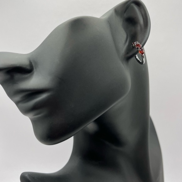 10K White Gold Genuine Garnet Hoop Earrings - Picture 1 of 8